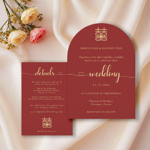 Elegant Sweetheart Modern Chinese Red Wedding Invitation