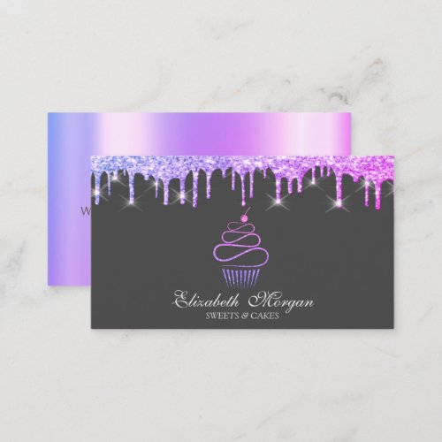 Elegant  Sweets Glitter Cupcake Violet Drips  Business Card