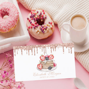 Elegant Sweets Pancakes Rose Gold Drips Bakery    Business Card