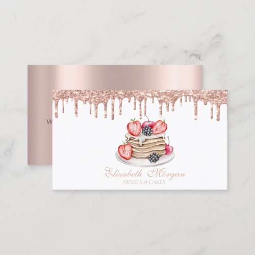 Elegant Sweets Pancakes Rose Gold Drips Bakery    Business Card