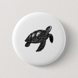 Elegant Swimming Old Water Turtle Copy Button