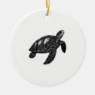Elegant Swimming Old Water Turtle Copy Ceramic Ornament
