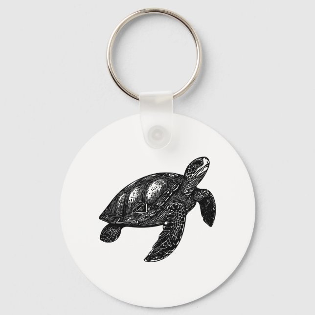 Elegant Swimming Old Water Turtle Copy Keychain (Front)
