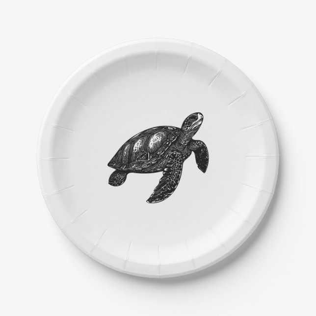 Elegant Swimming Old Water Turtle Copy Paper Plates (Front)