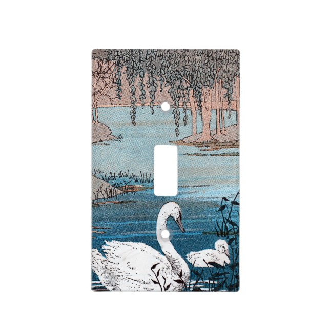 Elegant Swimming White Swan Baby Swan Light Switch Cover (Front)