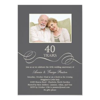 Elegant Swirl Anniversary Photo Invitation - Gray