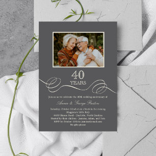 Elegant Swirl Anniversary Photo Invitation - Gray