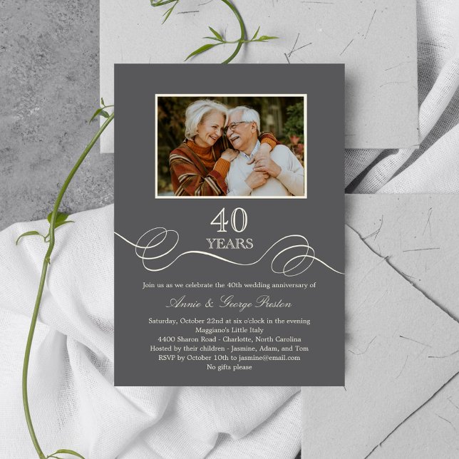 Elegant Swirl Anniversary Photo Invitation - Gray (Creator Uploaded)
