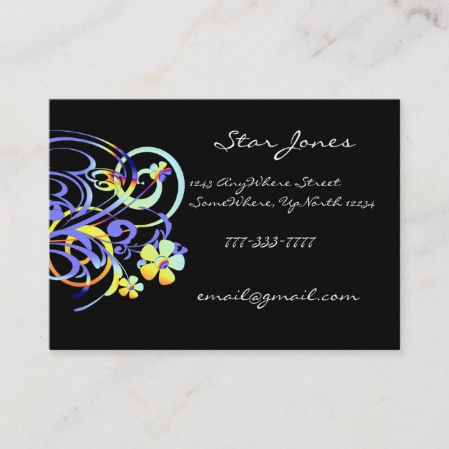 Elegant Swirl Business Card -Blues and Yellows (Front)