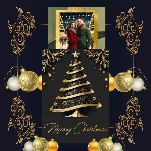 Elegant Swirl Christmas  Tree  Foil Holiday Card