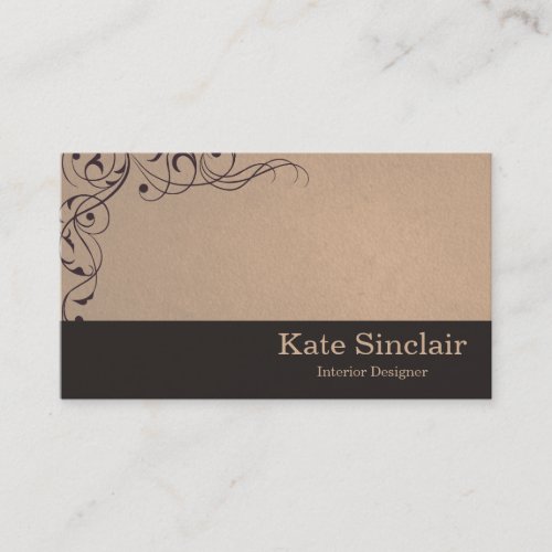 Elegant Swirl Floral Vine Border Interior Designer Business Card