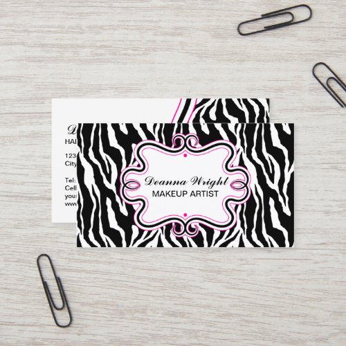 Elegant Swirl Frame &amp; Zebra Print Business Cards