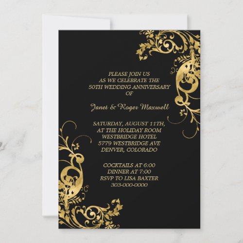 Elegant Swirl Golden Wedding Anniversary Invitation