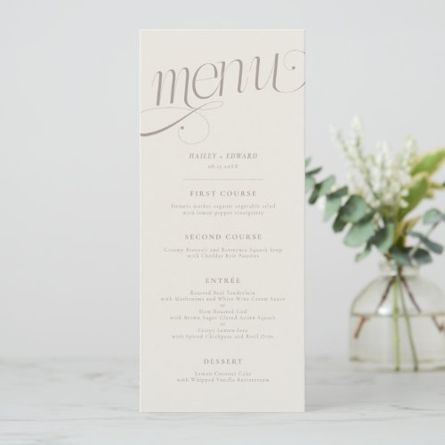 Elegant Swirl Greige Wedding Menu