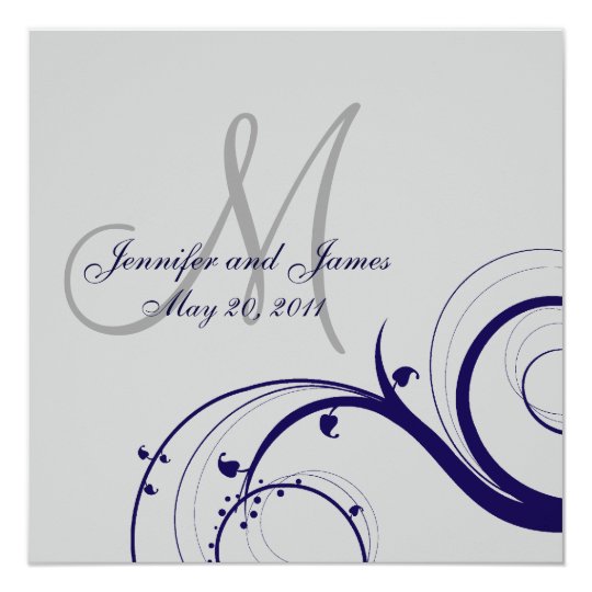 Elegant Swirl Grey and Navy Wedding Invitation