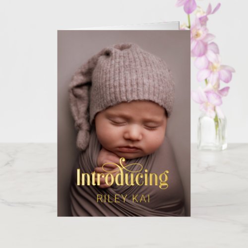 Elegant Swirl Introducing New Baby Foil Greeting Card
