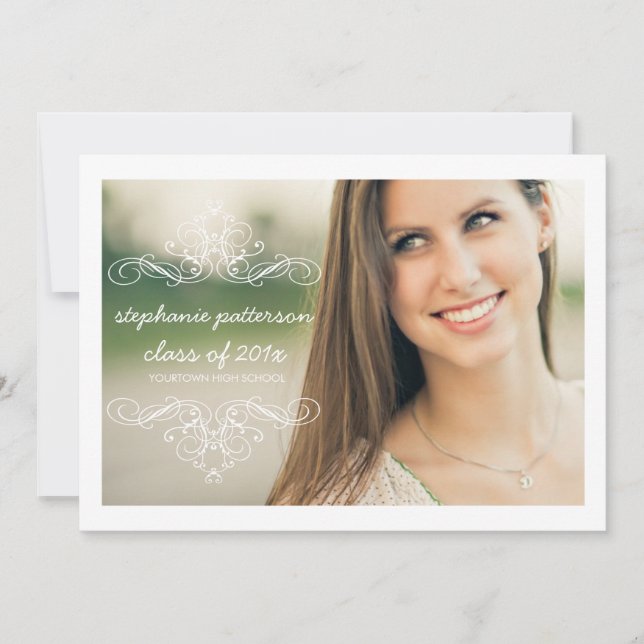 Elegant Swirl Modern Vintage Photo Graduation Invitation (Front)