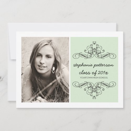 Elegant Swirl Modern Vintage Photo Graduation Mint Personalized Invitation