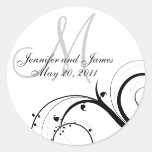 Elegant Swirl Monogram Wedding Invitation Sticker