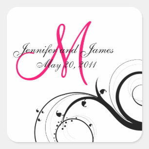 Elegant Swirl Monogram Wedding Square Labels