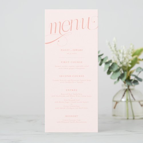 Elegant Swirl Peach Wedding Menu