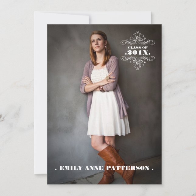 Elegant Swirl Photo Graduation Party Announcement (Front)