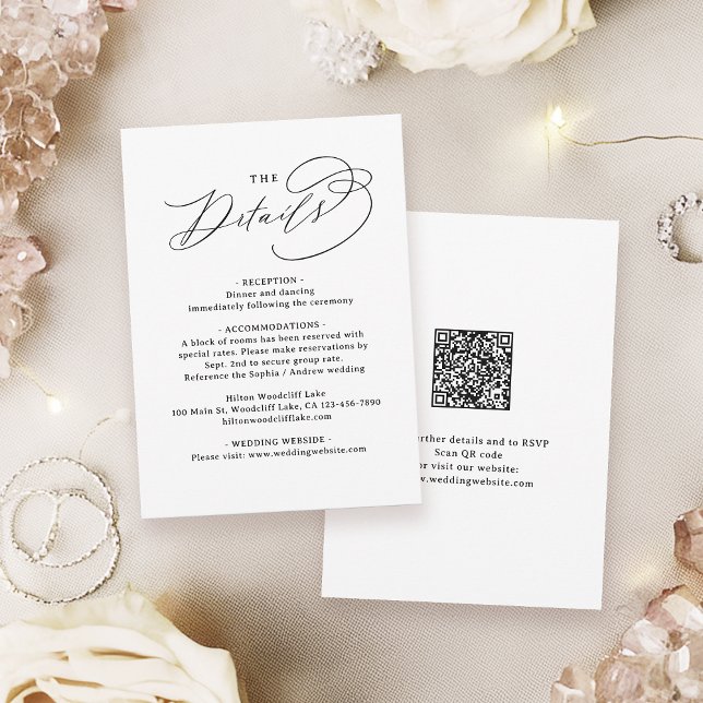 Elegant Swirl Script QR Code Wedding Details Note Card (Elegant Swirl Script QR Code Wedding Details Note Card)