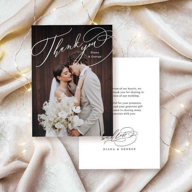 Elegant Swirl Script Simple Photo Thank You Card (Elegant Swirl Script Simple Photo Thank You)