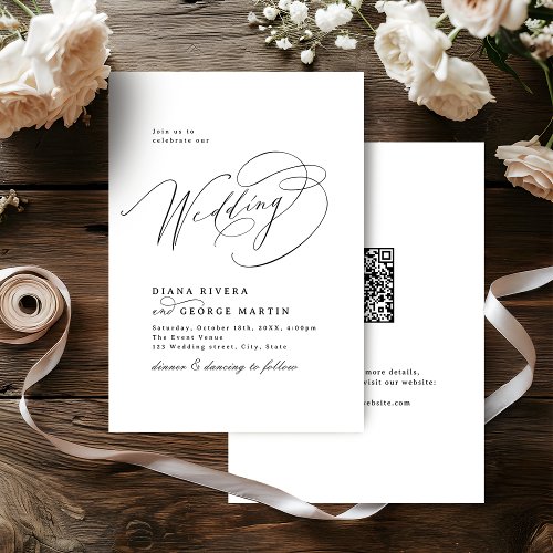 Elegant Swirl Script Simple QR code Wedding