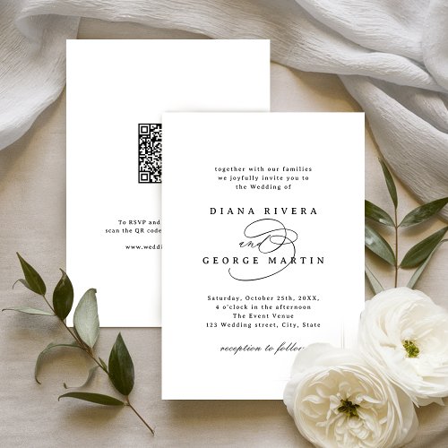Elegant Swirl Script Simple QR code Wedding