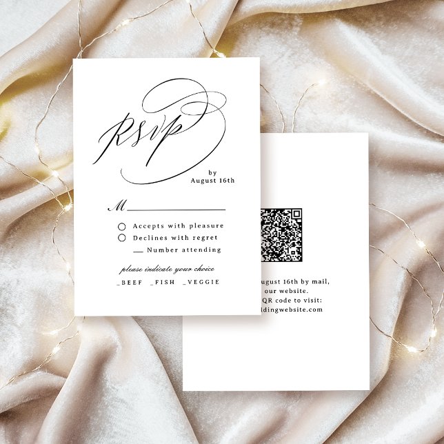 Elegant Swirl Script Simple QR code Wedding RSVP Card (Elegant Swirl Script Simple QR code Wedding RSVP Card)