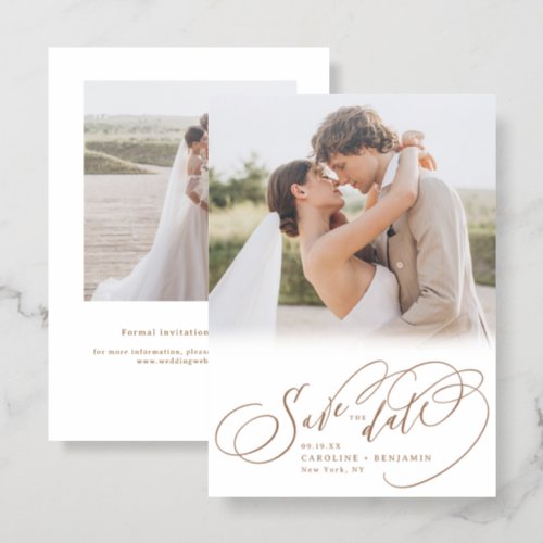 Elegant Swirl Script Simple Save The Date Letterpress Photo Cards