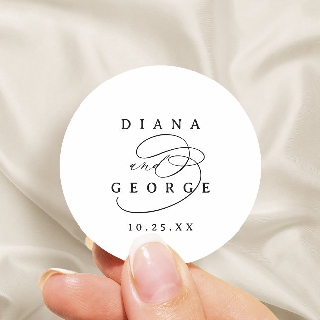 Elegant Swirl Script Simple Wedding favors Classic Round Sticker (Elegant Swirl Script Simple Wedding favors Classic Round Sticker)