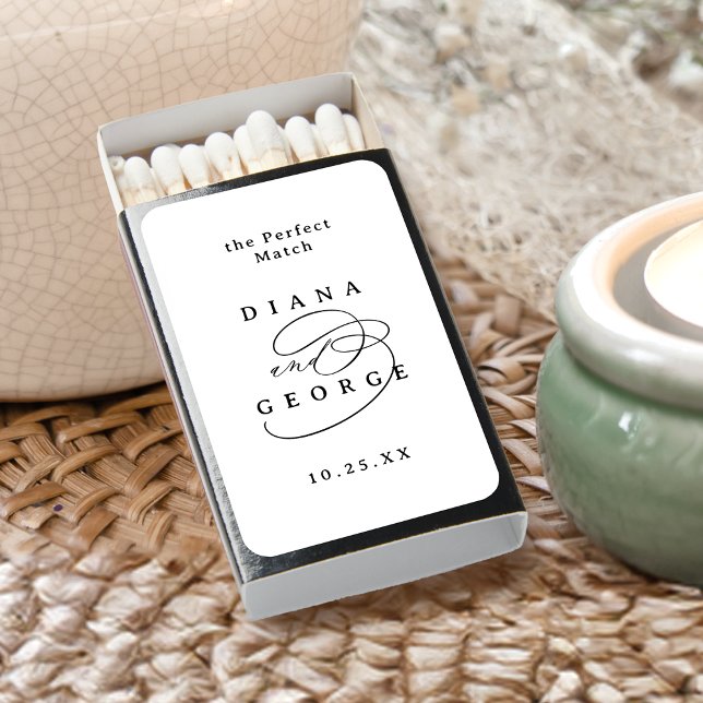 Elegant Swirl Script Simple Wedding  Matchboxes (Elegant Swirl Script Simple Wedding Matchboxes)