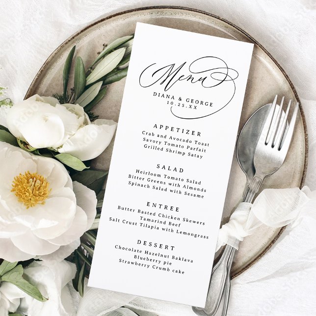 Elegant Swirl Script Simple Wedding Menu (Elegant Swirl Script Simple Wedding Menu)
