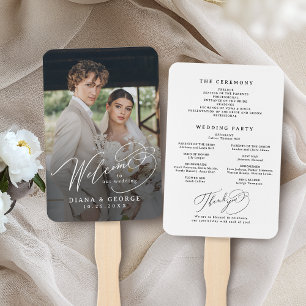Elegant Swirl Script Simple Wedding Programs Hand Fan