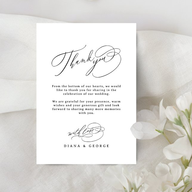 Elegant Swirl Script Simple Wedding Thank You Card (Elegant Swirl Script Simple Wedding Thank You Card)