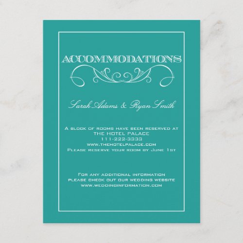 Elegant Swirl Turquoise Accommodations Card