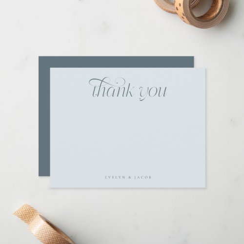 Elegant Swirl Typography Slate Blue Wedding Note Card