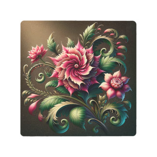 "Elegant Swirling Flowers Metal Print – Modern