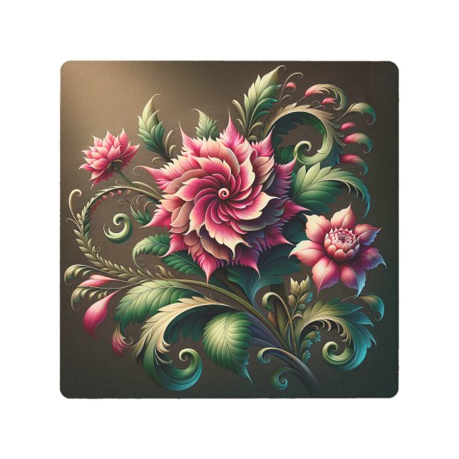 "Elegant Swirling Flowers Metal Print – Modern  (Front)