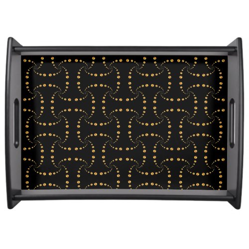 Elegant swirling golden polka dots on black serving tray