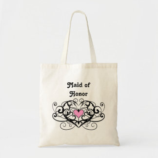 Elegant swirls and hearts maid of honor tote bag