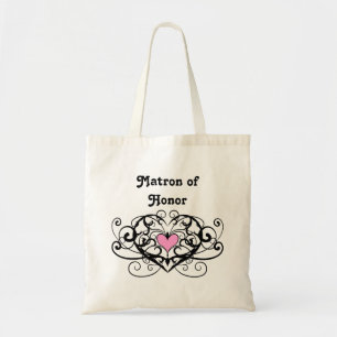 Elegant swirls and hearts matron of honor tote bag