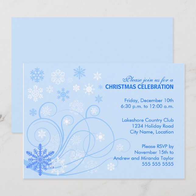 Elegant Swirls and Snowflakes Party Invitation (Front/Back)