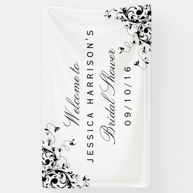 Elegant Swirls Black & White Bridal Shower Banner