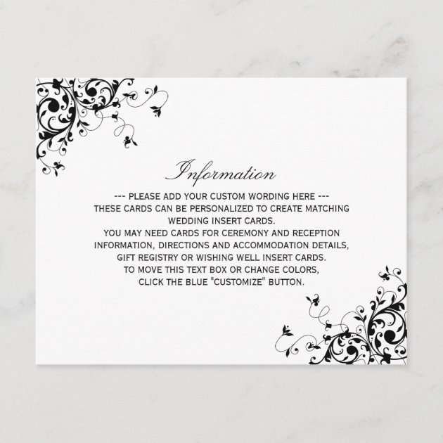 Elegant Swirls Black & White Wedding Detail Enclosure Card