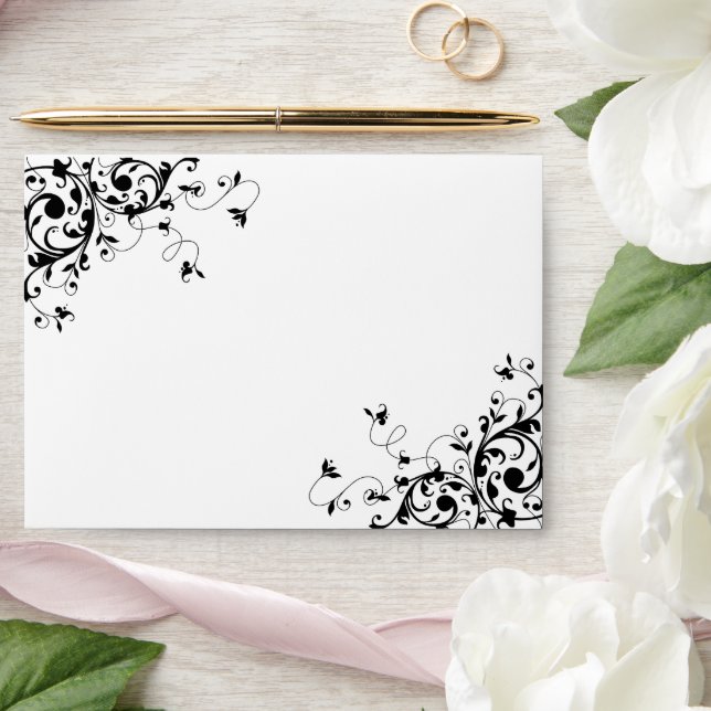 Elegant Swirls Black & White Wedding Envelope (Wedding)