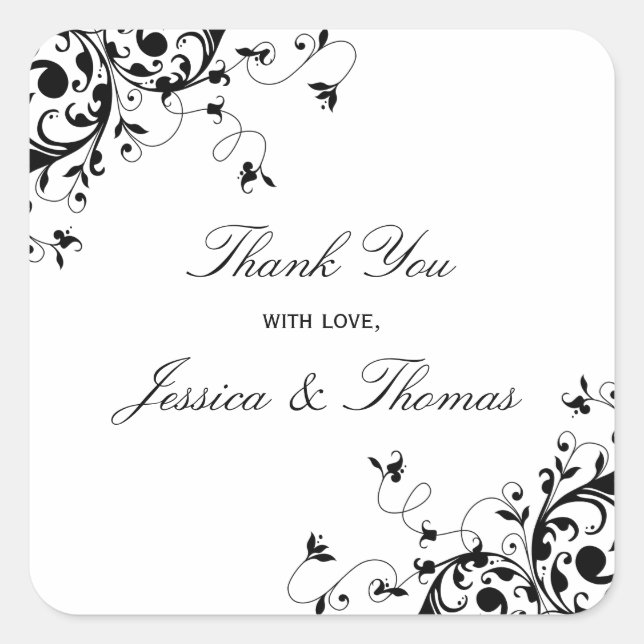 Elegant Swirls Black & White Wedding Favor Or Seal (Front)