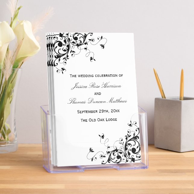 Elegant Swirls Black & White Wedding Program Brochure (Insitu)